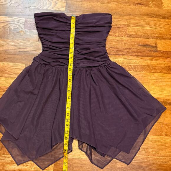 Mistress Rocks Womens Medium Purple Mesh Ruched Handkerchief Asymmetrical Dress - Picture 5 of 8